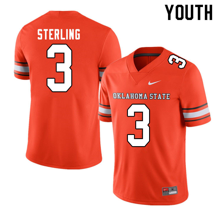Youth #3 Tre Sterling Oklahoma State Cowboys College Football Jerseys Sale-Alternate Orange